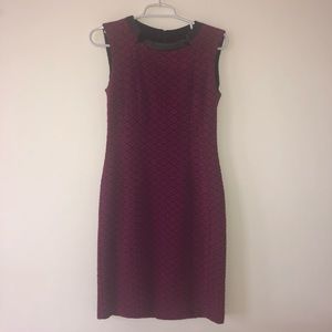 Maroon/ Black Sheath Dress with Leather Neckline